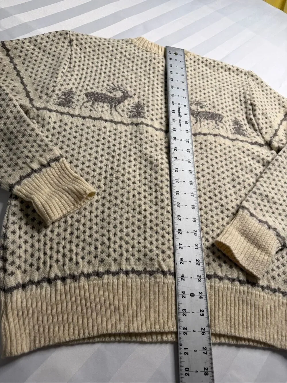 Green Mountain Threadworks Vintage Wool Fair Isle Deer Sweater Size XL